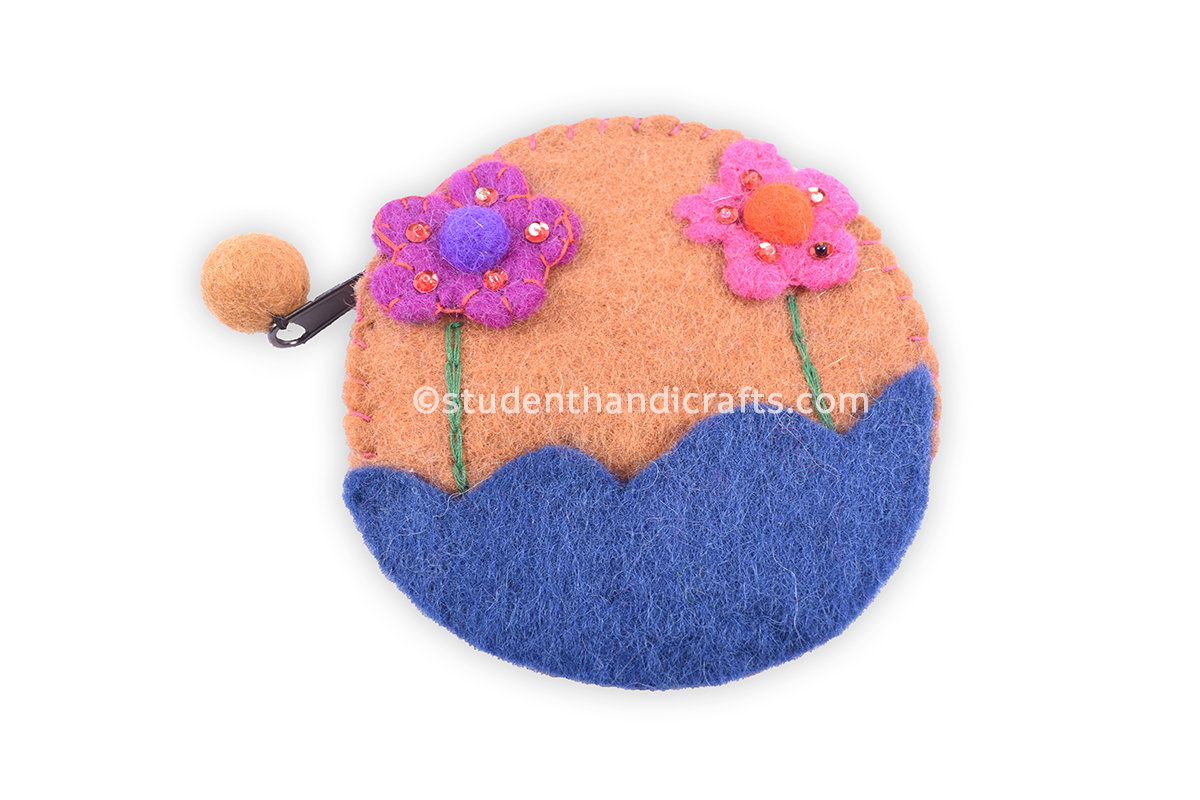 Felt Flower Stich Round Purse